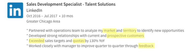 LinkedIn profile, job description